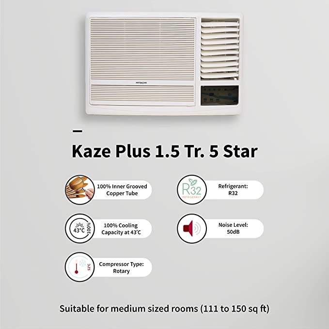Hitachi 1.5 Ton 5 Star Window AC (Copper, Dust Filter, 2021 Model, RAW518HEDO, White), extra large - Image 6